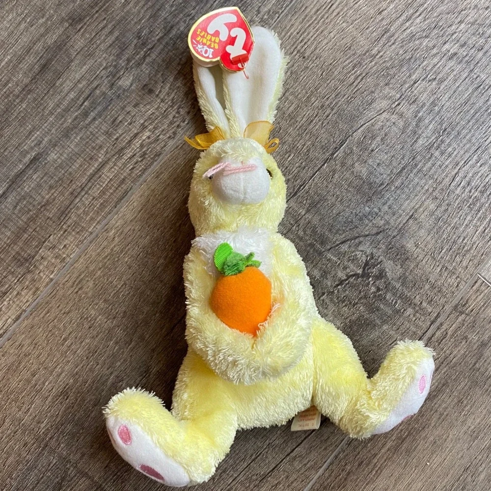 Ty Beanie Babies Nibblies Yellow Rabbit Bunny with Carrot‎ 2002 10th Anniversary